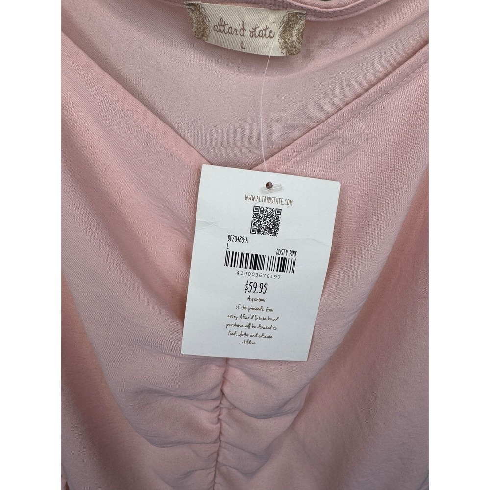 NWT Altar'd State Dusty Pink Ruched Peplum Top Puff Sleeve Blouse L - Picture 3 of 6